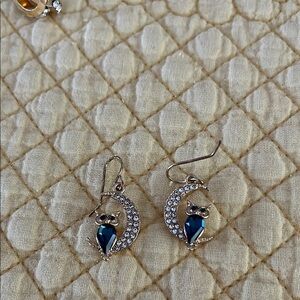 Gold-Tone Owl Crescent Earrings with Blue Crystal Accent